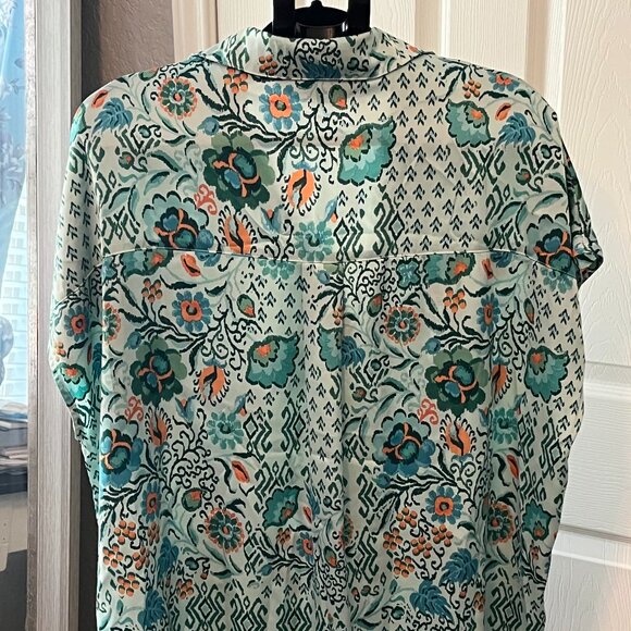 🌿 Jodifl Boho Mint Green & Orange Floral Blouse - Size Large 🌿 - Picture 2 of 4